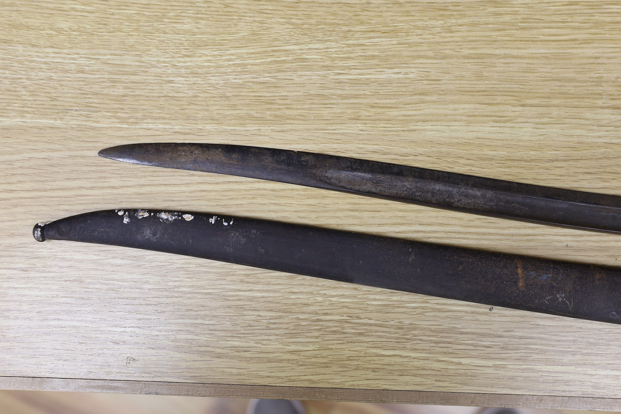 A Victorian Metropolitan police truncheon and a bayonet, truncheon 43 cms long